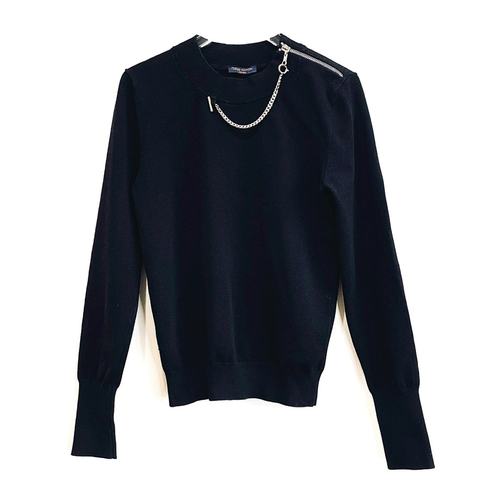 Louis Vuitton Staff Uniforms Black Silver Tone Chain Link Zipper Detail Sweater